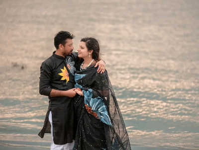 Buy stylesh-fashionable-best-hand-print-half-silk-saree-and-cotton-mixed-panjabi-for-man-and-women-  at Best Prices in Bangladesh