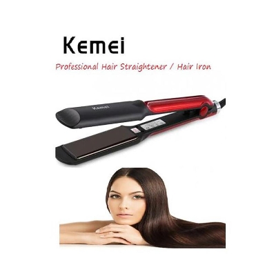 Picture of Kemei KM 531 Professional Hair Straightener Wet Dry Ceramic Coating Electric Hair Straightener Fast Heating Styling Tool Black Red