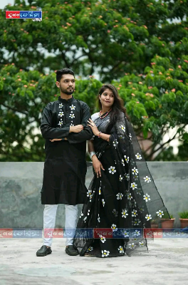 Buy stylesh-fashionable-best-hand-print-half-silk-saree-and-cotton-mixed-panjabi-for-man-and-women-  at Best Prices in Bangladesh