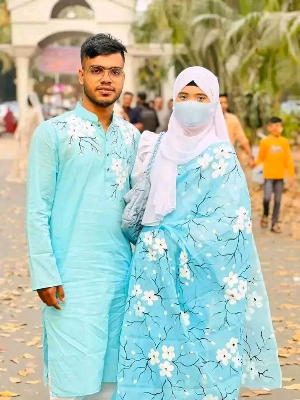 Buy stylesh-fashionable-best-hand-print-half-silk-saree-and-cotton-mixed-panjabi-for-man-and-women-  at Best Prices in Bangladesh