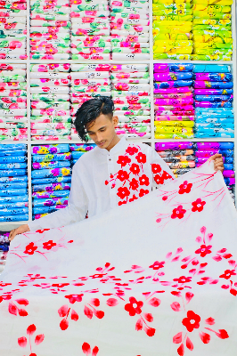 Buy stylesh-fashionable-best-hand-print-half-silk-saree-and-cotton-mixed-panjabi-for-man-and-women-  at Best Prices in Bangladesh