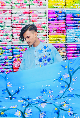 Buy stylesh-fashionable-best-hand-print-half-silk-saree-and-cotton-mixed-panjabi-for-man-and-women-  at Best Prices in Bangladesh