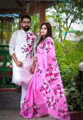 Buy stylesh-fashionable-best-hand-print-half-silk-saree-and-cotton-mixed-panjabi-for-man-and-women-  at Best Prices in Bangladesh