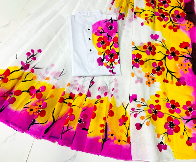 Buy stylesh-fashionable-best-hand-print-half-silk-saree-and-cotton-mixed-panjabi-for-man-and-women-  at Best Prices in Bangladesh