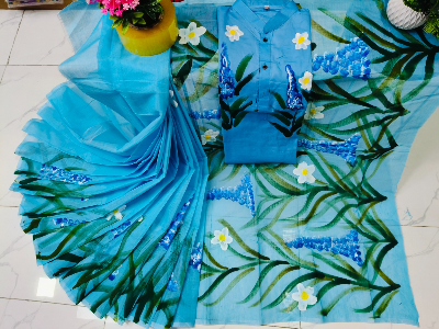 Buy stylesh-fashionable-best-hand-print-half-silk-saree-and-cotton-mixed-panjabi-for-man-and-women-  at Best Prices in Bangladesh