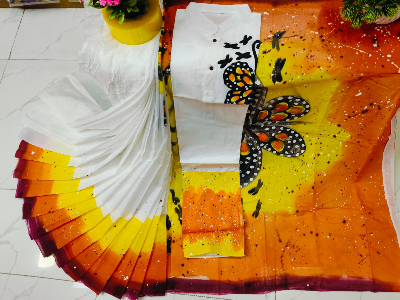 Buy stylesh-fashionable-best-hand-print-half-silk-saree-and-cotton-mixed-panjabi-for-man-and-women-  at Best Prices in Bangladesh