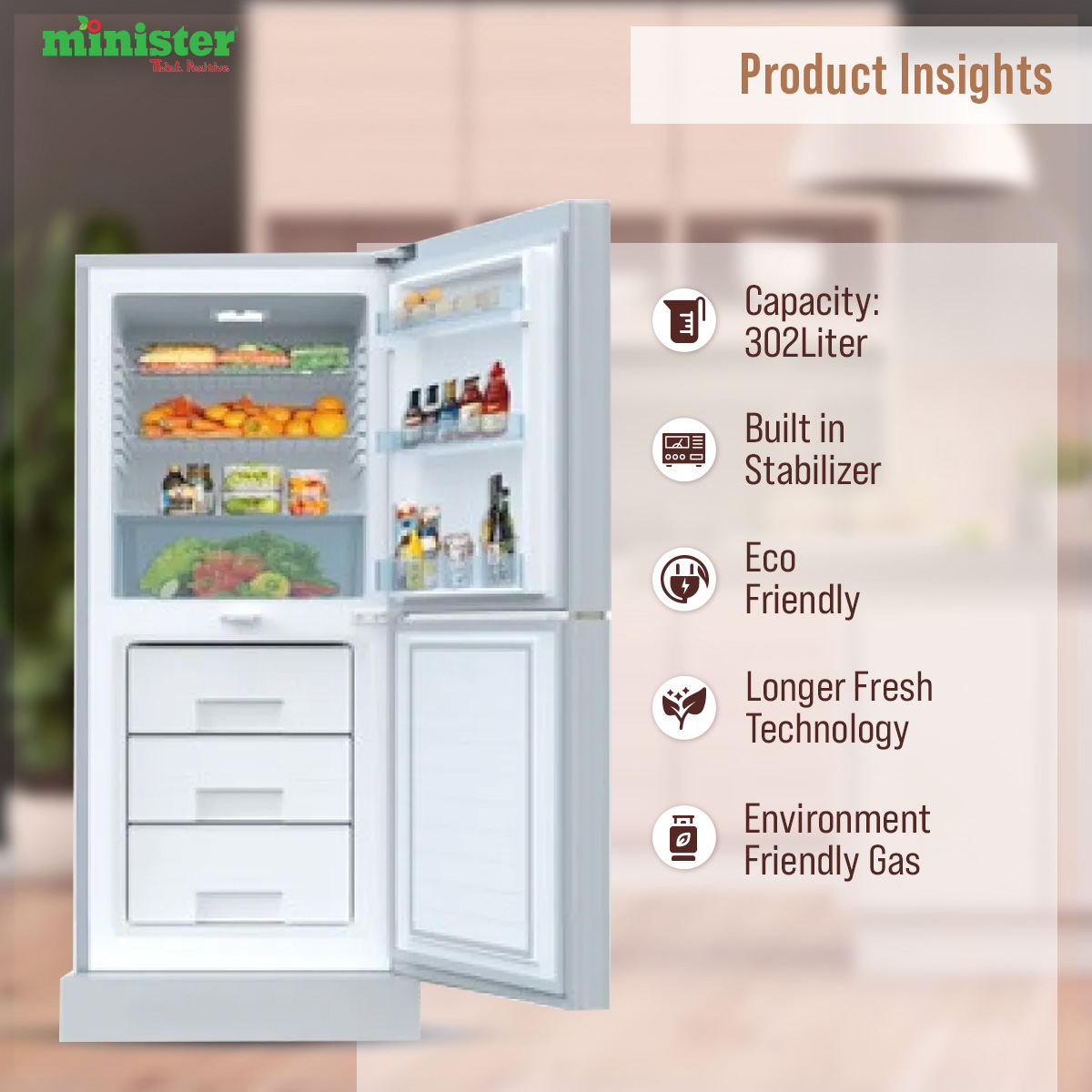 Picture of MYONE MY-302 Liter Frost Top Mount Refrigerator Elegant Mangolia