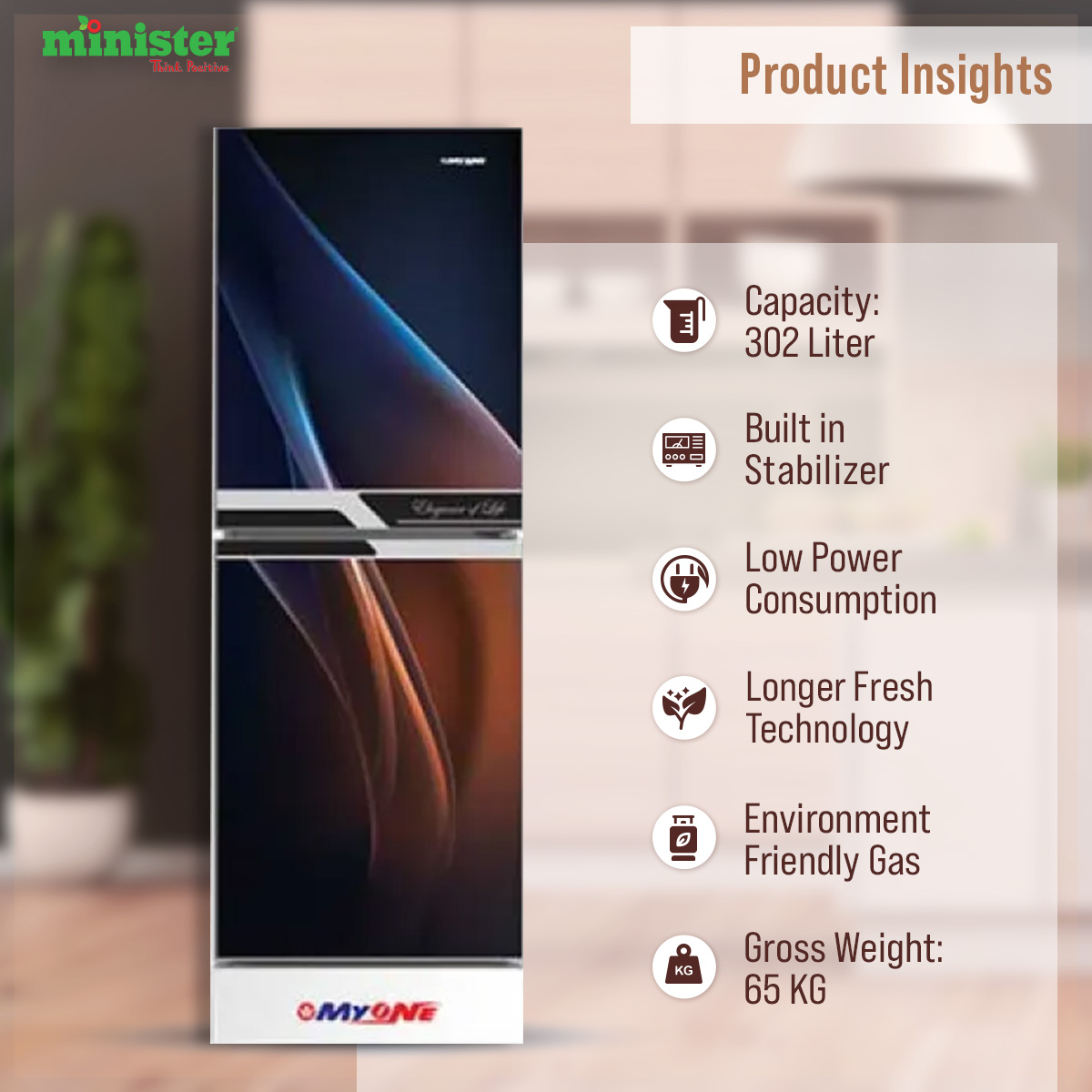 Picture of MYONE  MY-3X2G COLORFUL LIGHT BLACK MATCH-Refrigerator 302 litter