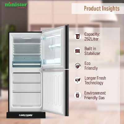 Picture of MYONE 262 Liter Frost Type Bottom Mount Refrigerator Pink Dahlia Black Full Match-262 (MY-2F2G)