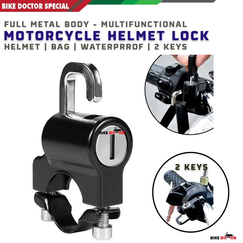 Full Metal Universal Motorcycle Helmet Lock – Zinc Alloy, Anti-Theft, Waterproof, Easy Installation with 2 Keys for 22-28mm Handlebars (Portable Security for Motorcycles, Cycles & Bicycles) Bike Doctoronline shop bangladeshothoba.com