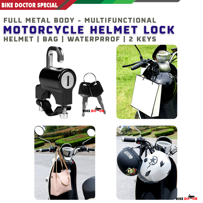 Full Metal Universal Motorcycle Helmet Lock – Zinc Alloy, Anti-Theft, Waterproof, Easy Installation with 2 Keys for 22-28mm Handlebars (Portable Security for Motorcycles, Cycles & Bicycles) Bike Doctoronline shop bangladeshothoba.com