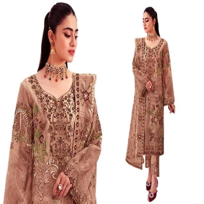 Picture of High Quality Georgette Embroidery New Stylish Semi Stitched Party Shalwer Kameez 4 pcs for Women