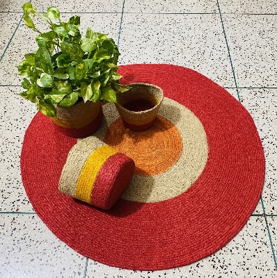 Picture of 1 Piece 3ft Jute Rugs/ Mat + 3 Pieces set  Plant Basket ( 4  Pieces set )