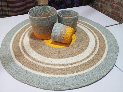 Picture of 3ft Floor mat jute rug + 3 pieces Basket  (4 peace set)
