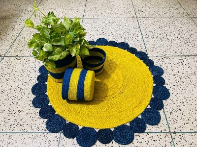 Picture of 3ft Floor mat jute rug + 3 pieces Basket  (4 peace set)