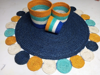 Picture of 3ft Floor Jute Mat/ Rugs + 3 pieces Basket ( Full set 4 pieces )