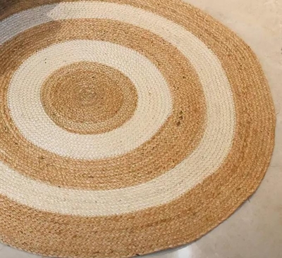 Picture of Jute Round Floor Mat/Rugs ( Natural Jute  & White colour)