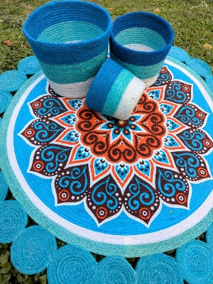 Picture of 3ft Cotton Print Floor Mat/Rugs 1p + 3p Basket set (4p set)