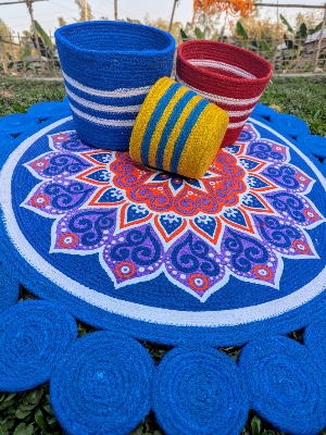 Picture of 3ft Cotton Print Floor Mat/Rugs 1p + 3p Basket set (4p set)