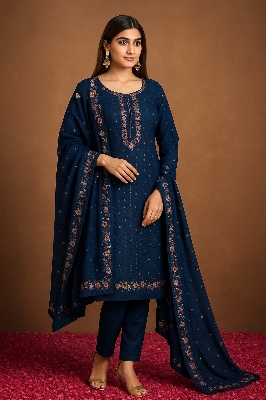 Picture of Women's Unstitched Three Piece Computer Embroidery Work Replica Party Dress - SA-1407