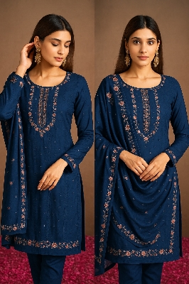 Picture of Women's Unstitched Three Piece Computer Embroidery Work Replica Party Dress - SA-1407