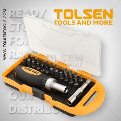 Picture of Tolsen 26 Pcs Bits (Philip & Flat) Set with bit holder & Ratchet handle 20034