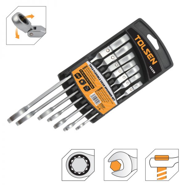 Picture of TOLSEN 7 Pcs Flexible Head Combination Ratchet Spanner Set 15259 - Kings Trading