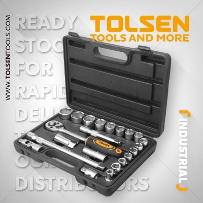 Picture of TOLSEN 22 Pcs 1/2" Socket Set Ratchet Wrench Set Industrial Series Model: 15139 - Kings Trading