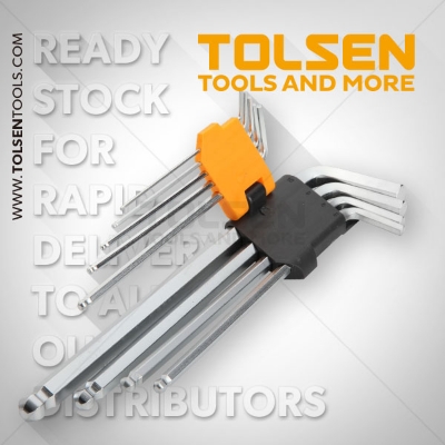 Picture of TOLSEN 9Pcs Extra Long Arm Allen Hex Ball L Key Set Hexagon Wrenches Metric 20054 - Kings Trading