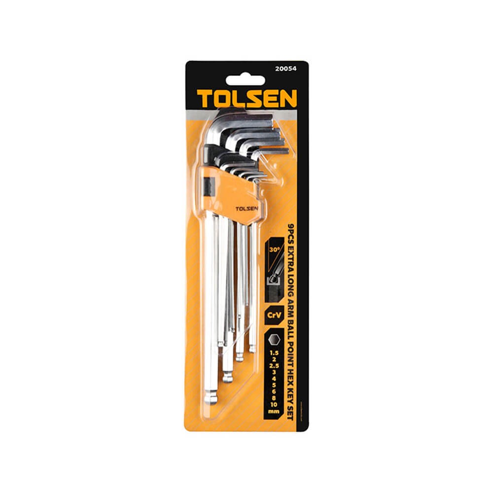 Picture of TOLSEN 9Pcs Extra Long Arm Allen Hex Ball L Key Set Hexagon Wrenches Metric 20054 - Kings Trading