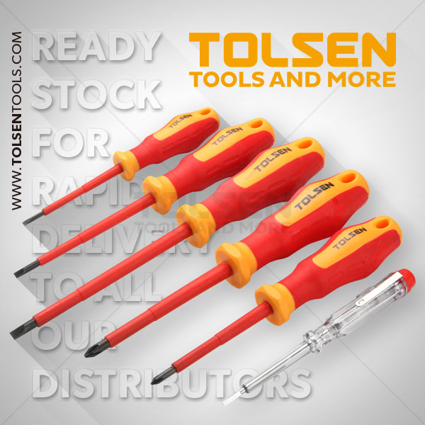 Picture of TOLSEN 6Pcs VDE Power Insulated 1000V Flat Phillips Handle Screwdrivers Set /38013 - Kings Trading