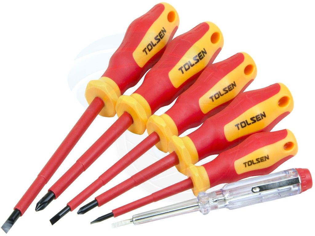 Picture of TOLSEN 6Pcs VDE Power Insulated 1000V Flat Phillips Handle Screwdrivers Set /38013 - Kings Trading