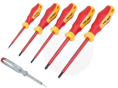 Picture of TOLSEN 6Pcs VDE Power Insulated 1000V Flat Phillips Handle Screwdrivers Set /38013 - Kings Trading