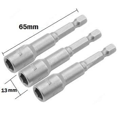 Picture of TOLSEN 3Pcs Magnetic Nut Socket Set (13mm x 65mm) Tek Screw Bits 77848 - Kings Trading