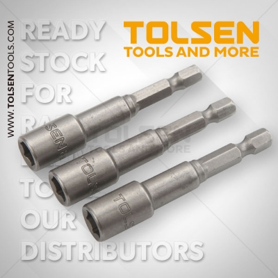 Picture of TOLSEN 3Pcs Magnetic Nut Socket Set (8mm x 65mm) Tek Screw Bits 77843 - Kings Trading