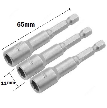 Picture of TOLSEN 3Pcs Magnetic Nut Socket Set (8mm x 65mm) Tek Screw Bits 77843 - Kings Trading