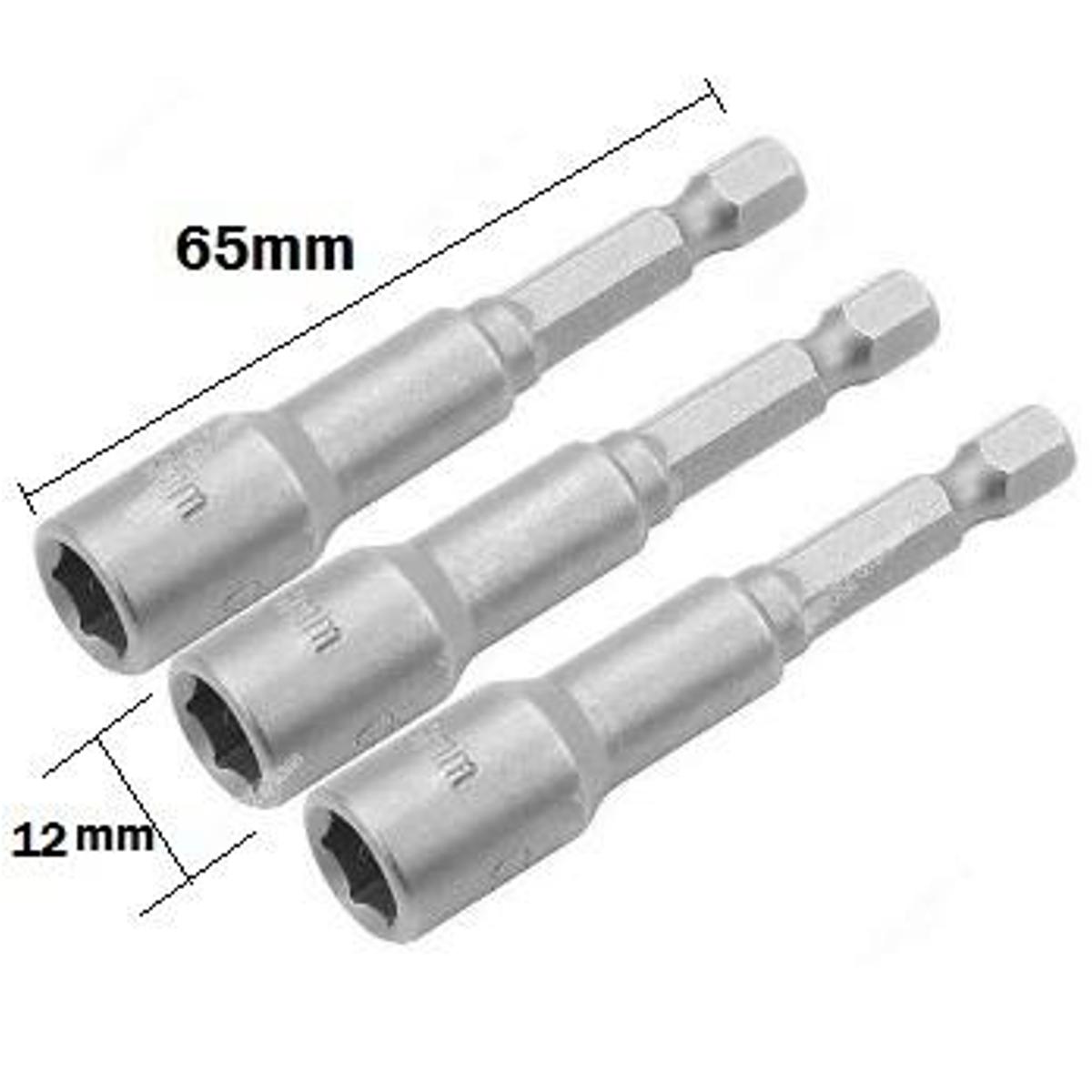 Picture of TOLSEN 3Pcs Magnetic Nut Socket Set (12mm x 65mm) Tek Screw Bits 77847 - Kings Trading