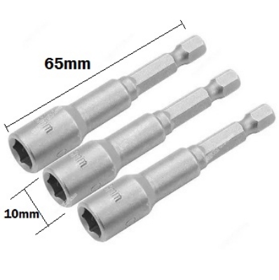 Picture of TOLSEN 3Pcs Magnetic Nut Socket Set (10mm x 65mm) Tek Screw Bits 77845 - Kings Trading