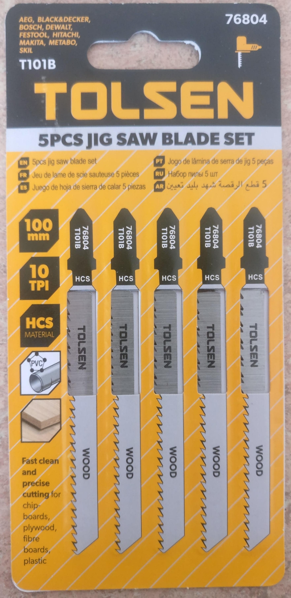 Picture of TOLSEN 5pcs Jigsaw Blades Set 100mm  (T101B Wood) Industrial quality Model: 76804