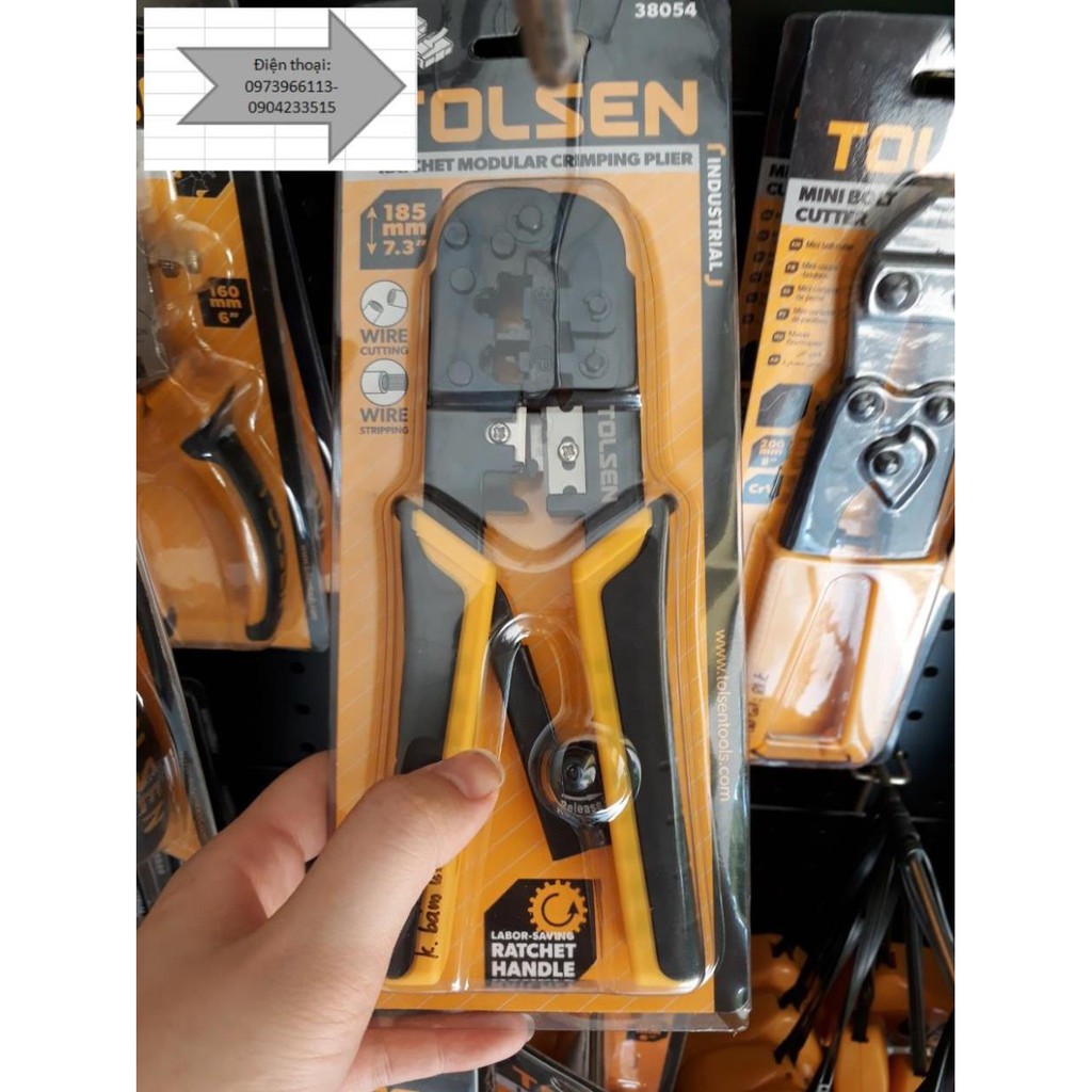 Picture of TOLSEN Ratchet Modular Crimping Pliers with round cable stripper (7.3 "/185mm 8P/6P) 38054 Industrial Series - Kings Trading