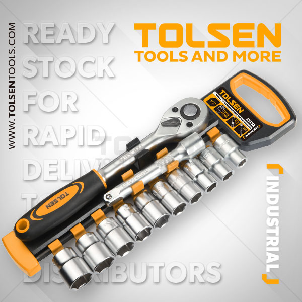 Picture of TOLSEN 12Pcs 1/2" Drive Quick Release Reversible Ratchet Handle with Sockets Set Industrial Series 15152 - Kings Trading