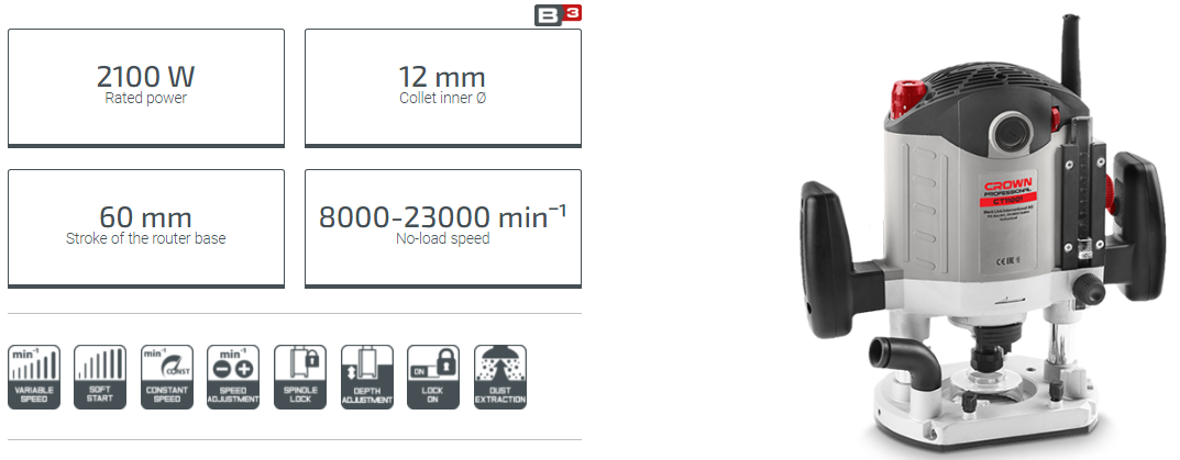 Picture of CROWN Router Plunge 60mm 2100w / CT11001 - Kings Trading