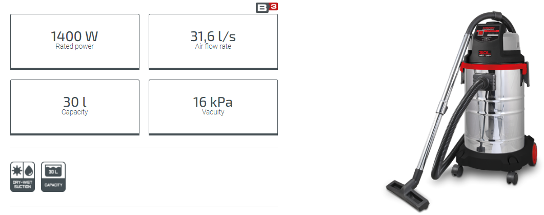 Picture of CROWN Heavy Duty Vacuum Cleaner 1400W. Air flow rate 31.6 Liter/Sec. Household and Industry use  - Kings Trading