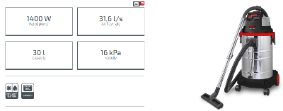 Picture of CROWN Heavy Duty Vacuum Cleaner 1400W. Air flow rate 31.6 Liter/Sec. Household and Industry use  - Kings Trading