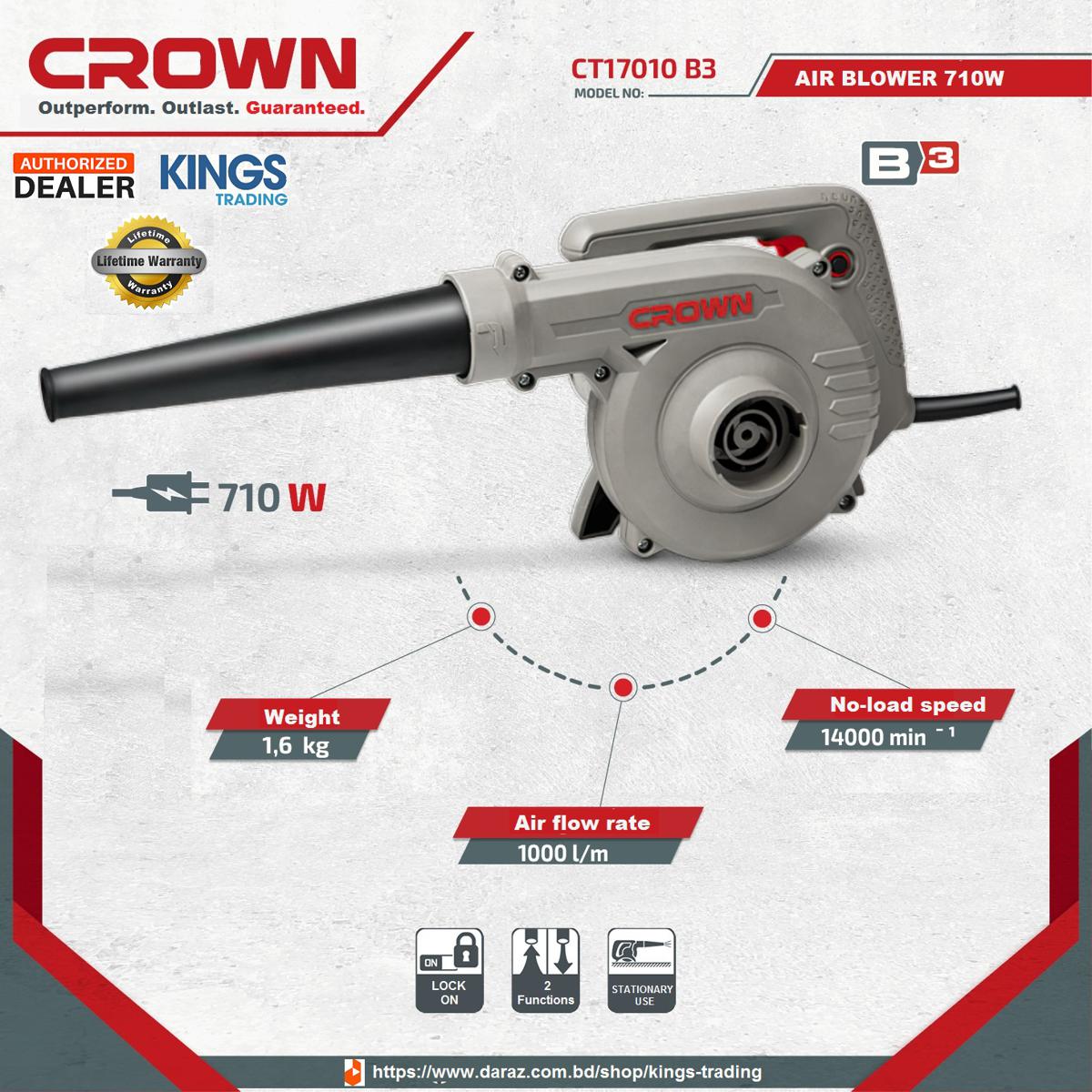 Picture of CROWN Dust Blower and vacuum cleaner 710w, Lock-on function, No-load speed: 14000 RPM  / CT17010 - Kings Trading