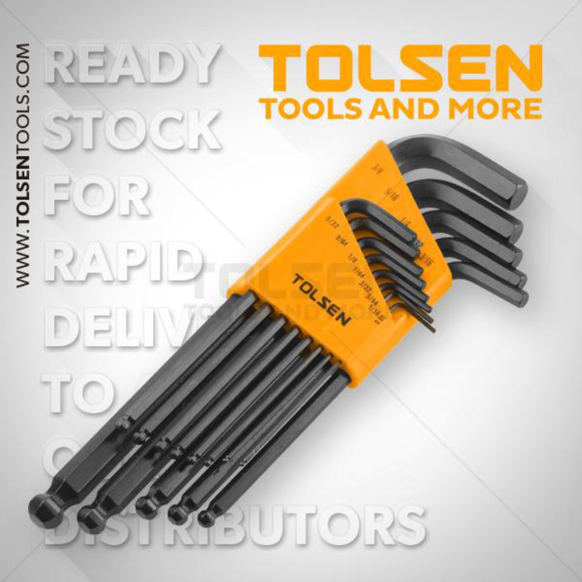 Picture of Tolsen 13PCS Ball Point Long Arm Allen Hex Key Set (Inches) Black Finish 20090