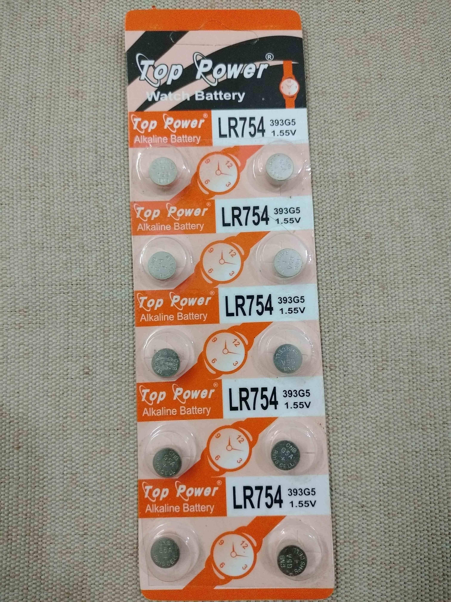 Picture of Top Power Watch Battery LR754 / 393G5 Alkaline Battery - 10 Pcs
