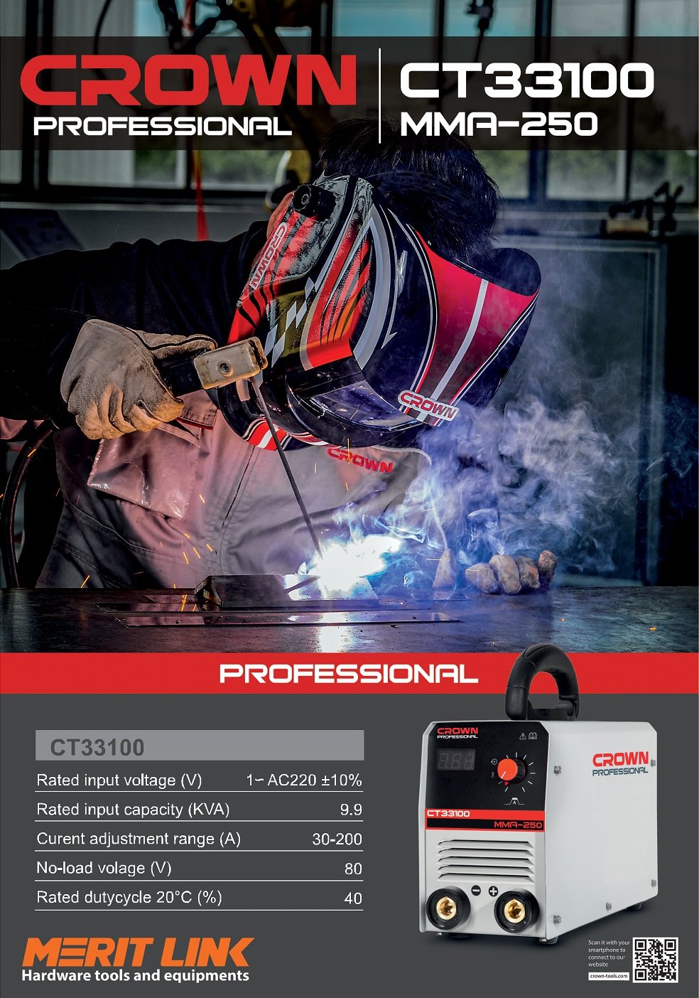Picture of CROWN Inverter DC MMA Welding Machines (30-200A) MMA-200 with All Accessories Model: CT33100 - Kings Trading
