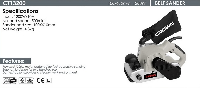 Picture of CROWN 1200W Belt Sander Surface 100mm & Belt 610mm, Wood Finishing Tools Model: CT13200 - Kings Trading