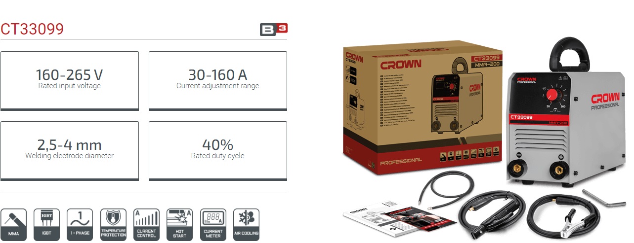 Picture of CROWN Inverter DC MMA Welding Machines (30-160A) MMA-200 with All Accessories Model: CT33099 - Kings Trading